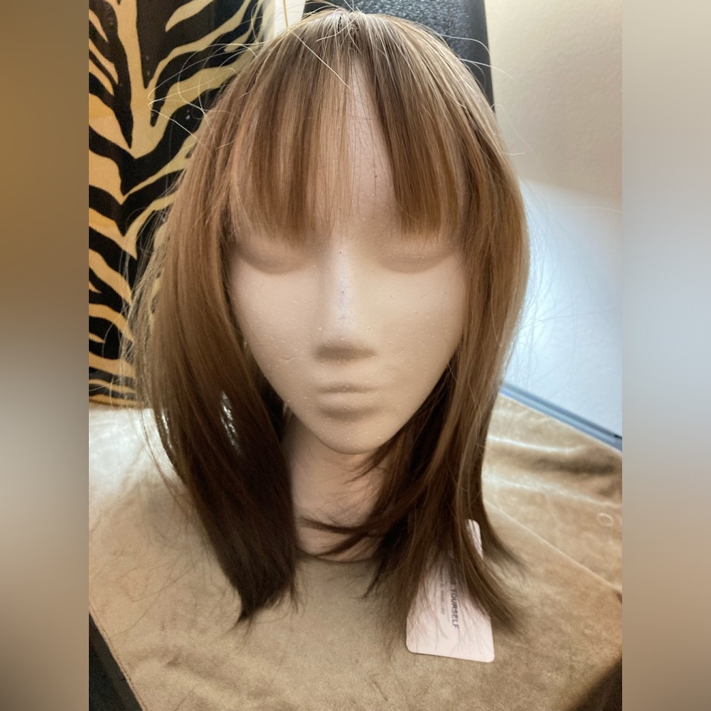 Short bob wig lace front wig blonde brown 12”